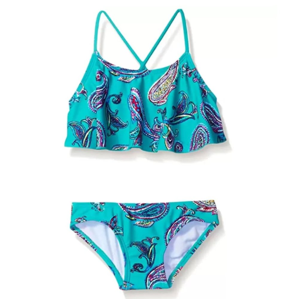 Kanu Surf Big Girls' Karlie Flounce Bikini Beach Sport 2-piece, Green, Size 14 W